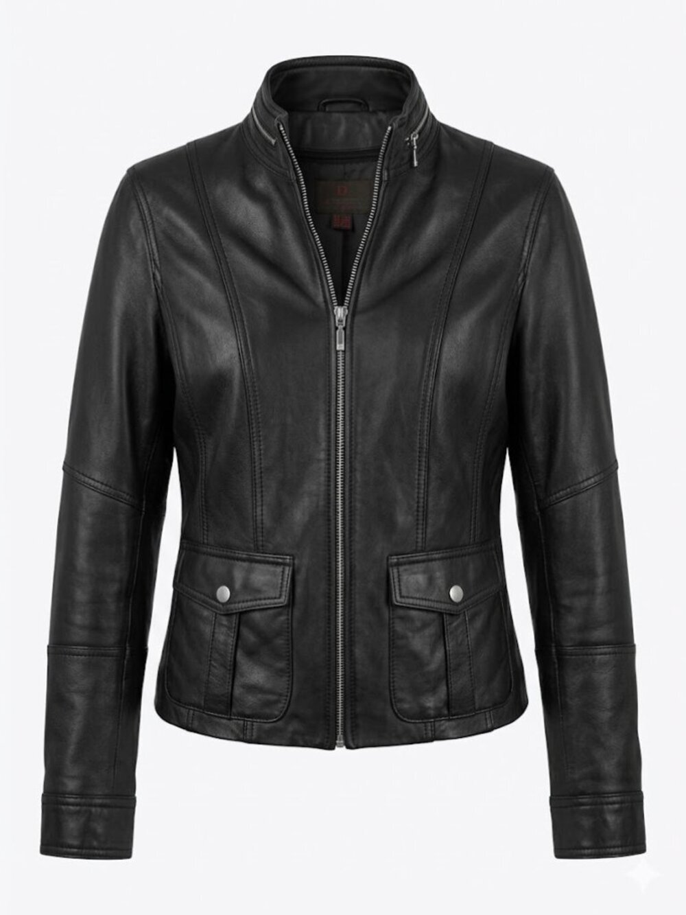 Danier Black Leather Moto Jacket Fitted Full Zip Coat Petite P XXS XSโ